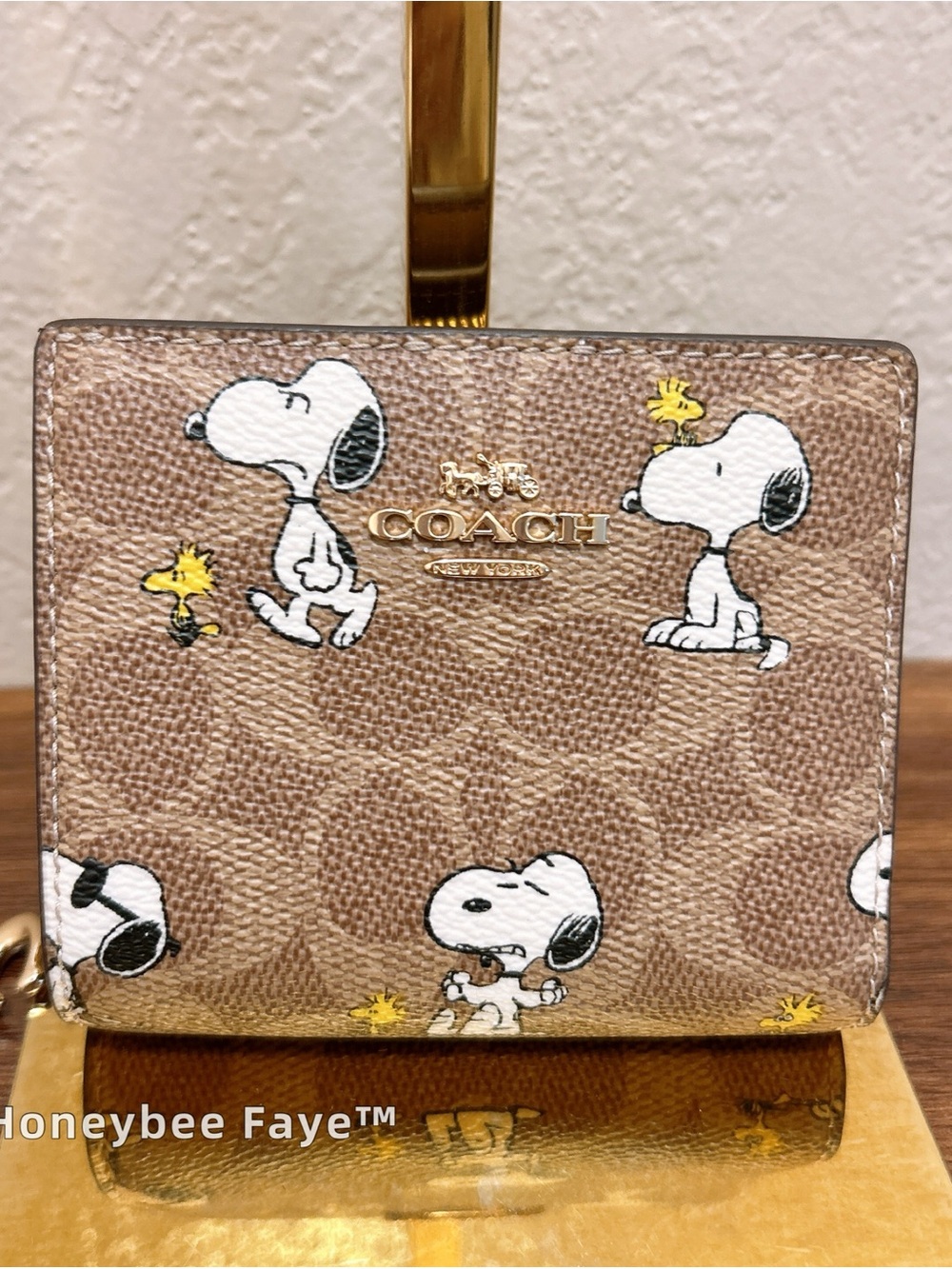 New Coach Brown Signature Snoopy & Woodstock Compact Wallet—defective